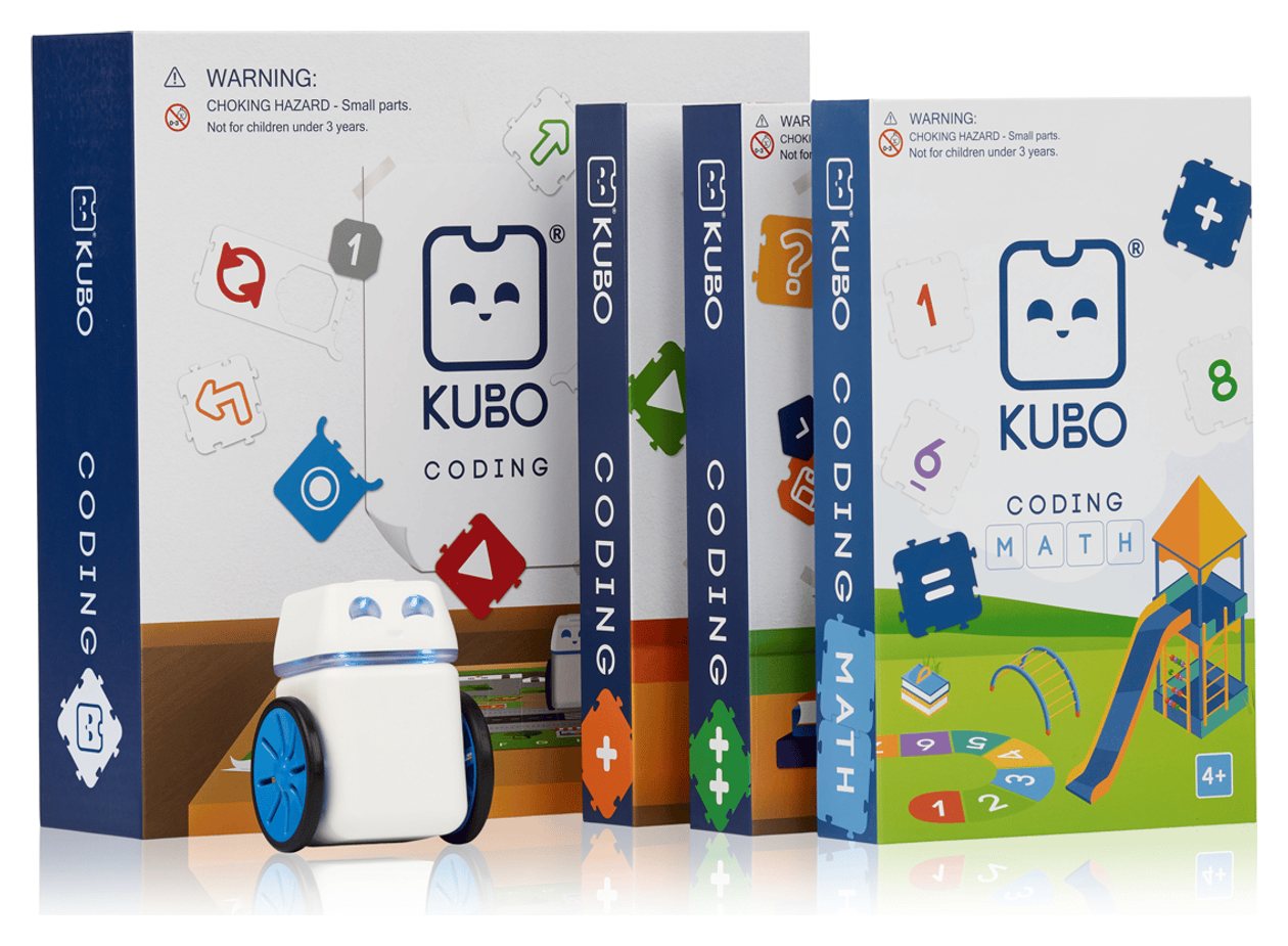 The KUBO Coding Starter Set with the Coding+, Coding++ and Coding Math add-on sets and the KUBO robot